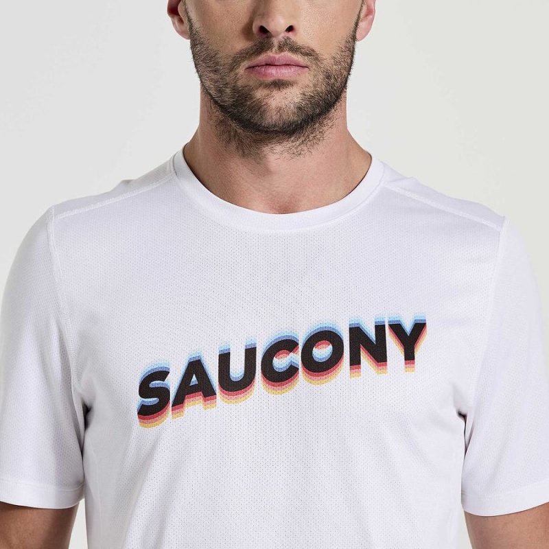 Men's Saucony Stopwatch Graphic Short Sleeve T Shirts White | UAE S45970-Q08