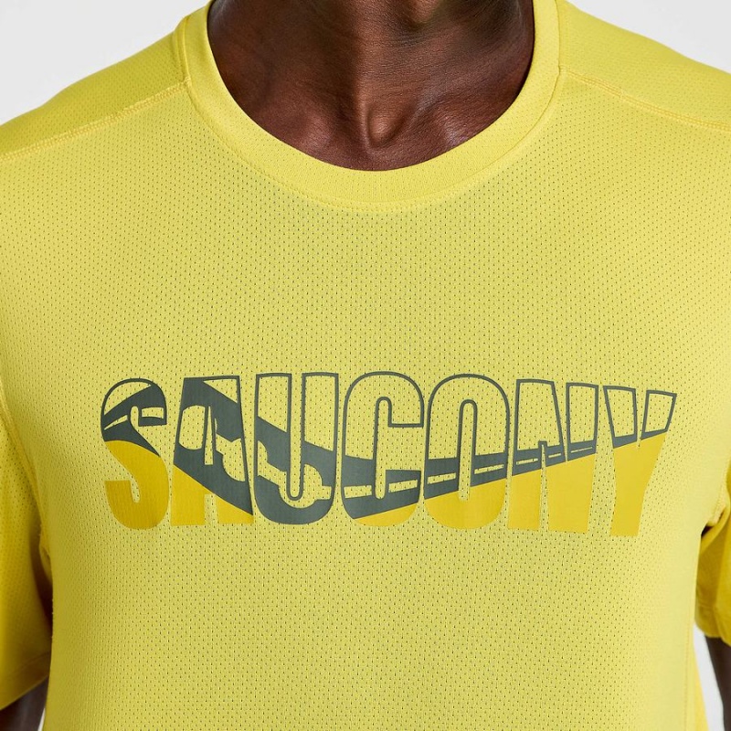 Men's Saucony Stopwatch Graphic Short Sleeve T Shirts Yellow | UAE S03789-W86