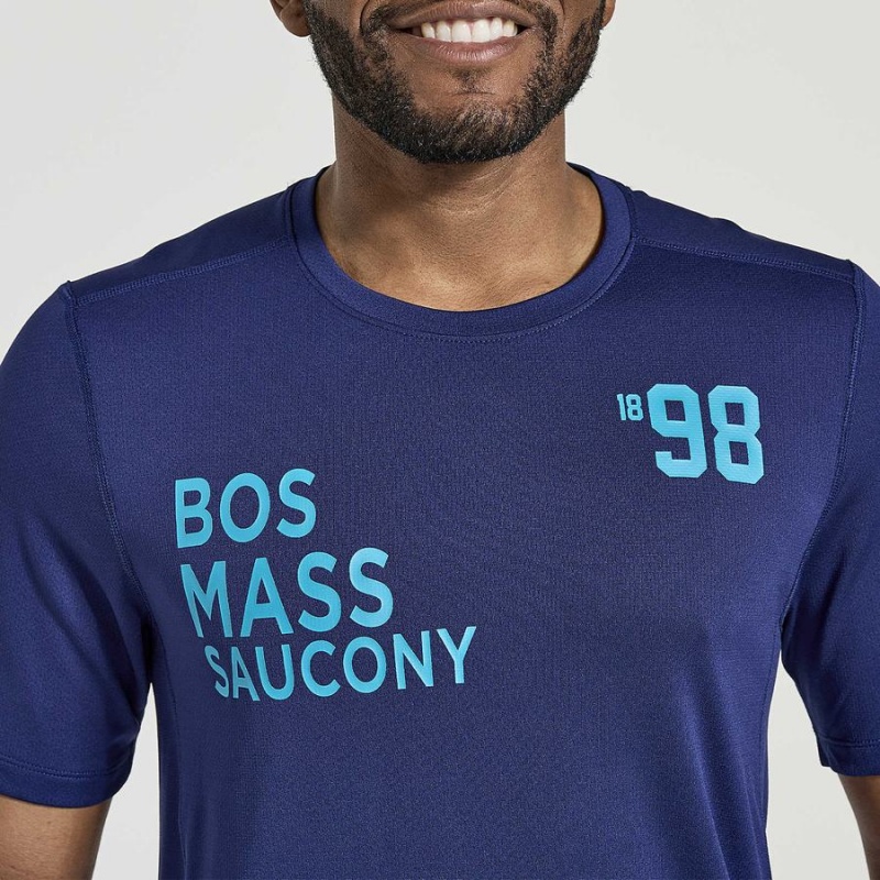 Men's Saucony Stopwatch Graphic Short Sleeve T Shirts Navy | UAE S61982-E91