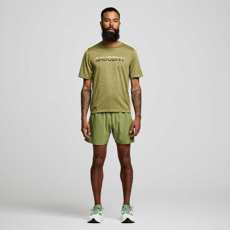 Men's Saucony Stopwatch Graphic Short Sleeve T Shirts Khaki | UAE S60754-T24