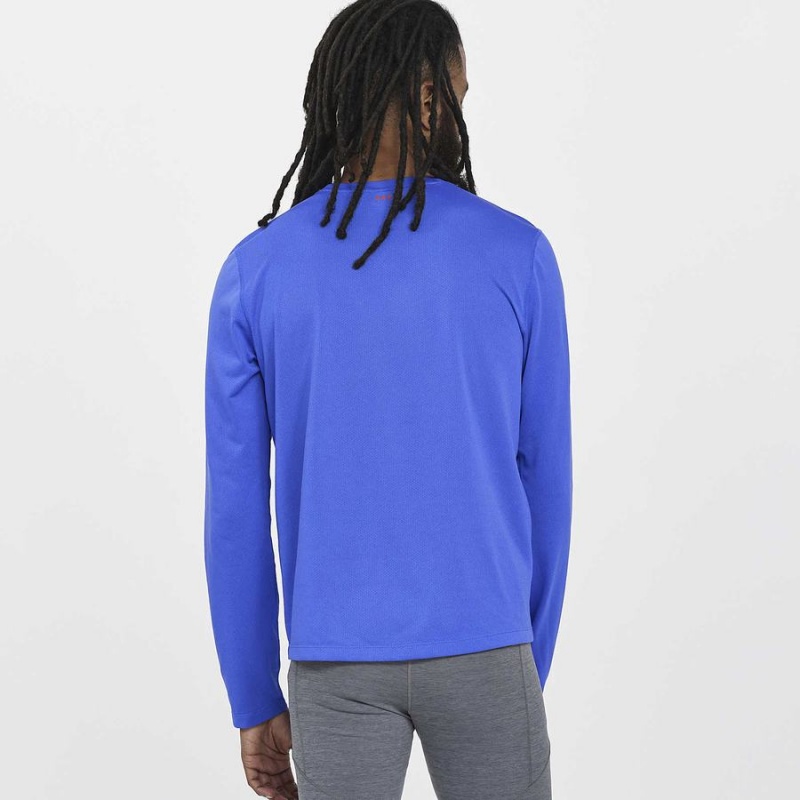 Men's Saucony Stopwatch Long Sleeve T Shirts Blue | UAE S42593-J20