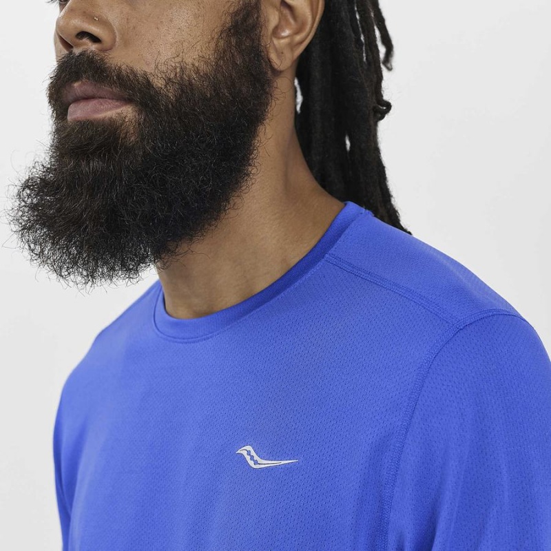 Men's Saucony Stopwatch Long Sleeve T Shirts Blue | UAE S42593-J20