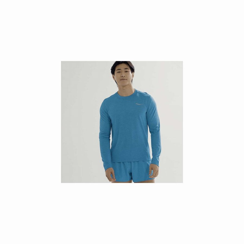 Men's Saucony Stopwatch Long Sleeve T Shirts AZURE | UAE S37468-X96