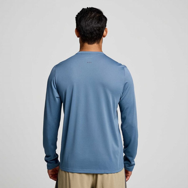 Men's Saucony Stopwatch Long Sleeve T Shirts Blue | UAE S85439-N26