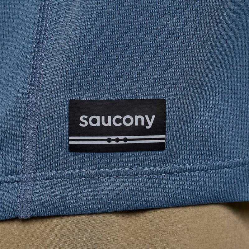 Men's Saucony Stopwatch Long Sleeve T Shirts Blue | UAE S85439-N26