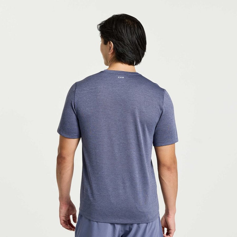 Men's Saucony Stopwatch Short Sleeve T Shirts Blue | UAE S74309-E13