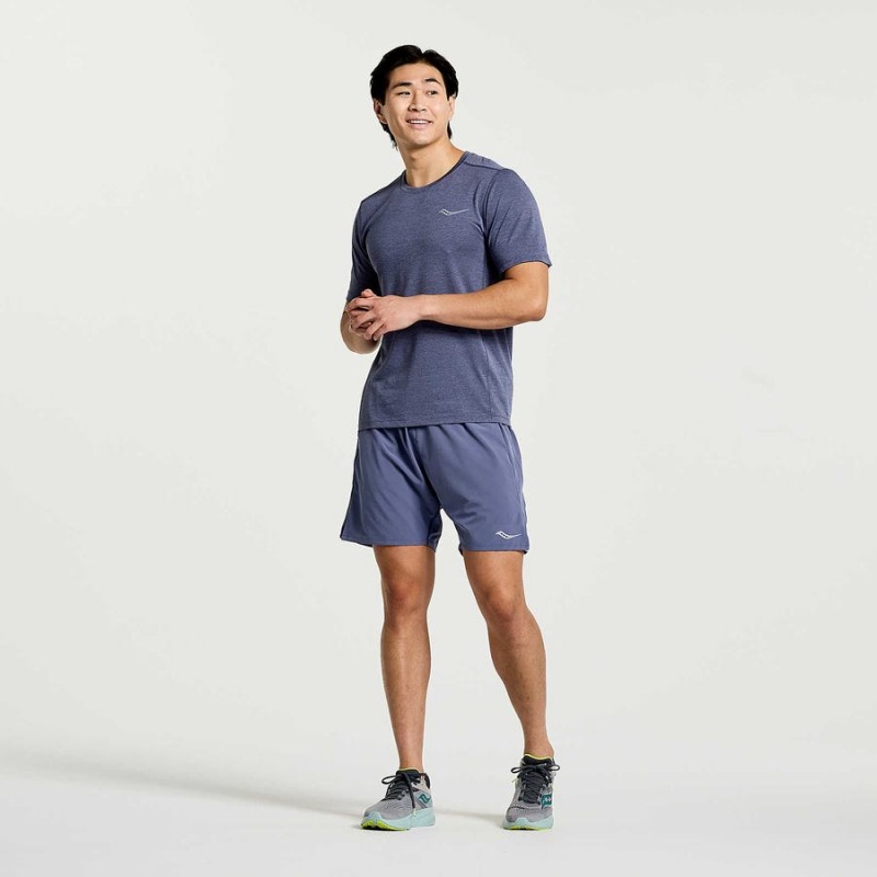 Men's Saucony Stopwatch Short Sleeve T Shirts Blue | UAE S74309-E13