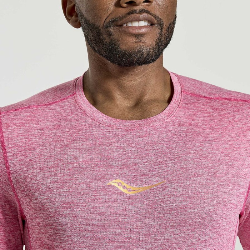 Men's Saucony Stopwatch Short Sleeve T Shirts Pink | UAE S67903-R21