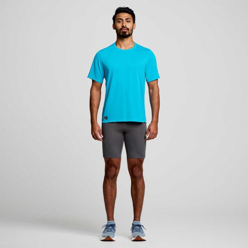 Men's Saucony Stopwatch Short Sleeve T Shirts Blue | UAE S35840-Y20