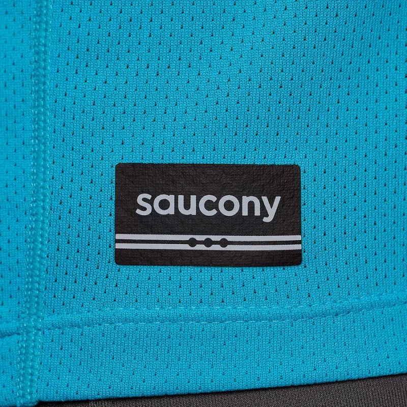 Men's Saucony Stopwatch Short Sleeve T Shirts Blue | UAE S35840-Y20