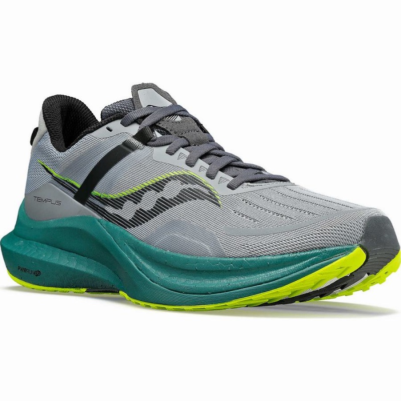 Men's Saucony Tempus Running Shoes Grey / Green | UAE S30571-B54