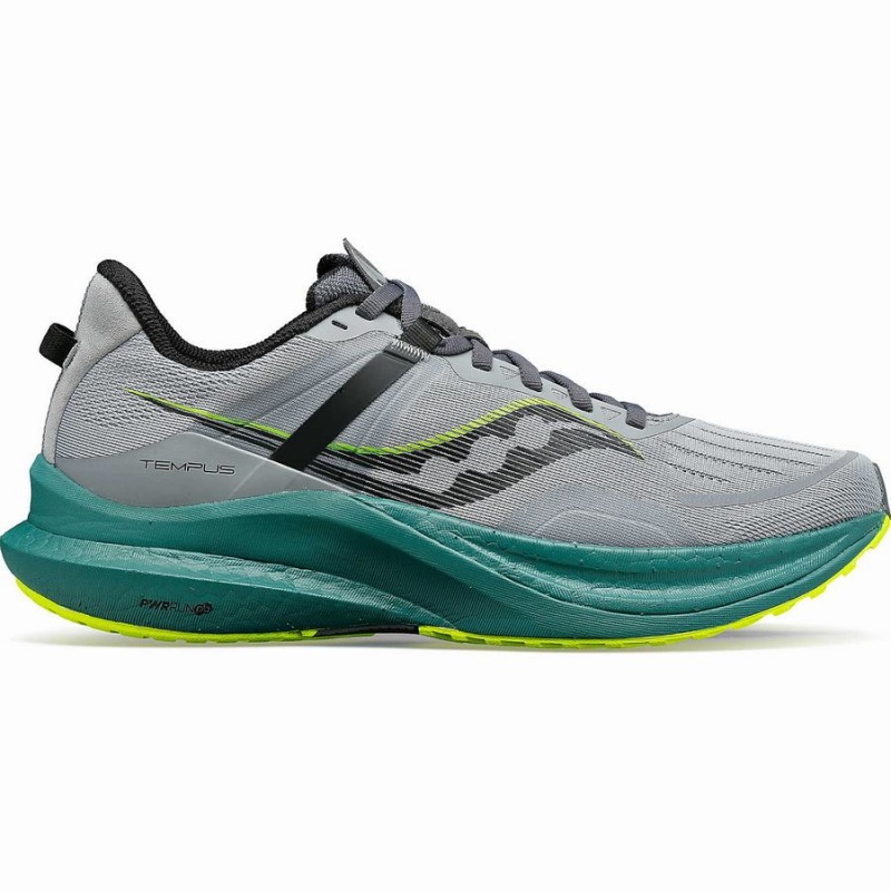 Men\'s Saucony Tempus Wide Running Shoes Grey / Green | UAE S34109-C10