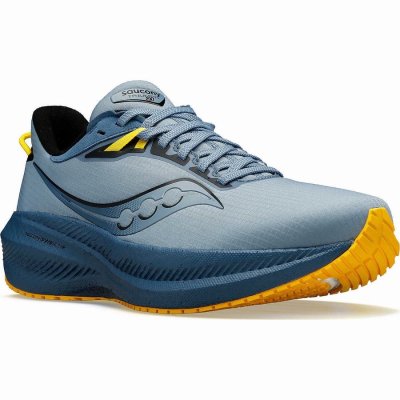 Men's Saucony Triumph 21 RUNSHIELD Running Shoes Blue | UAE S25364-S31