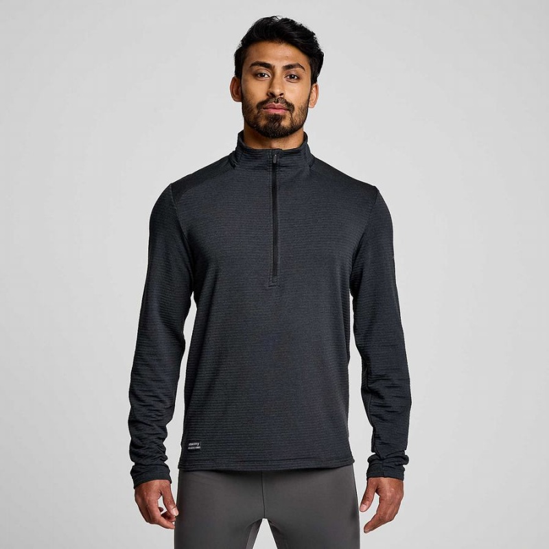 Men\'s Saucony Triumph 3D 1/2 Zip Tops Black | UAE S16283-X93