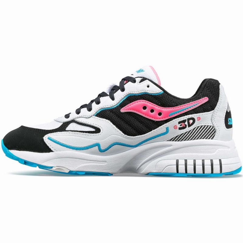 Women's Saucony 3D Grid Hurricane Sneakers White / Black / Pink | UAE S79654-F72