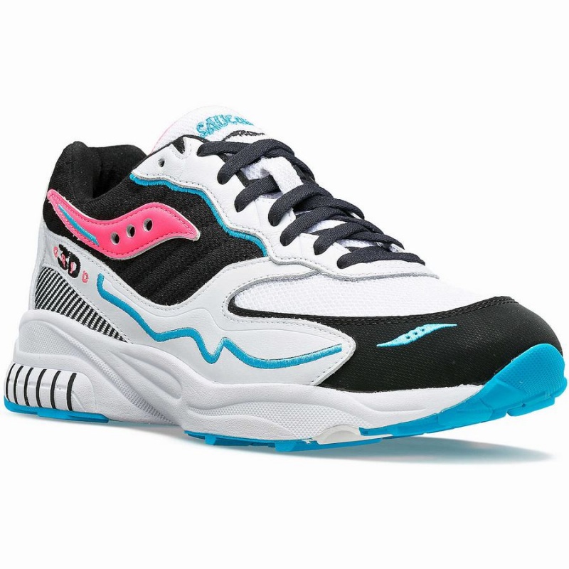 Women's Saucony 3D Grid Hurricane Sneakers White / Black / Pink | UAE S79654-F72