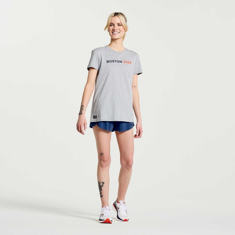 Women's Saucony Boston Rested T Shirts Grey | UAE S46027-R57