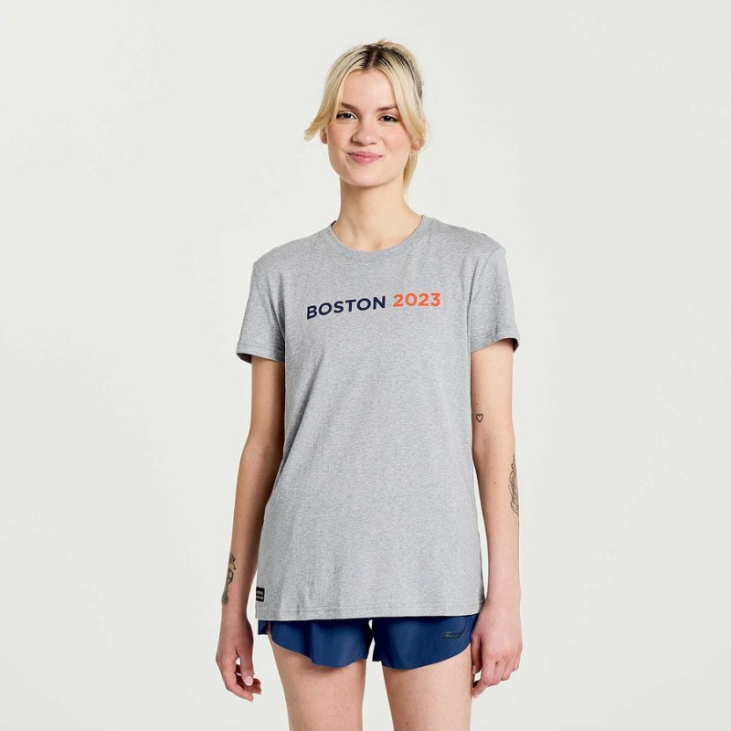 Women\'s Saucony Boston Rested T Shirts Grey | UAE S46027-R57