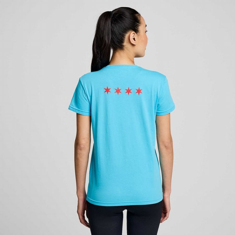 Women's Saucony Chicago Rested T Shirts Blue | UAE S18460-V07