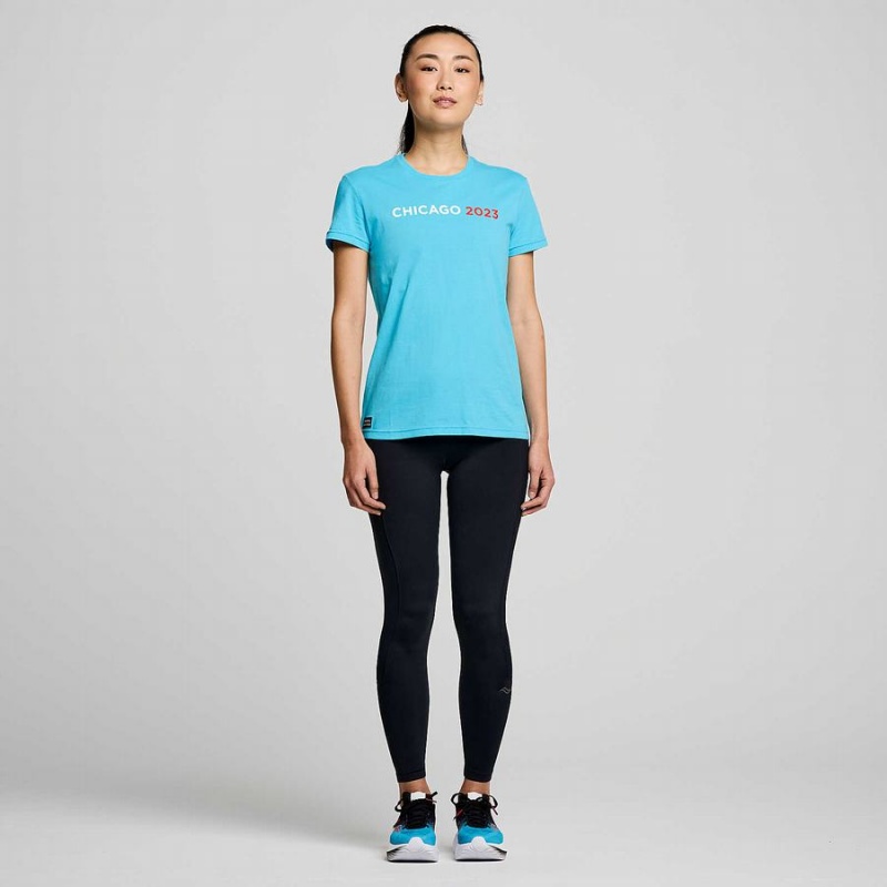 Women's Saucony Chicago Rested T Shirts Blue | UAE S18460-V07