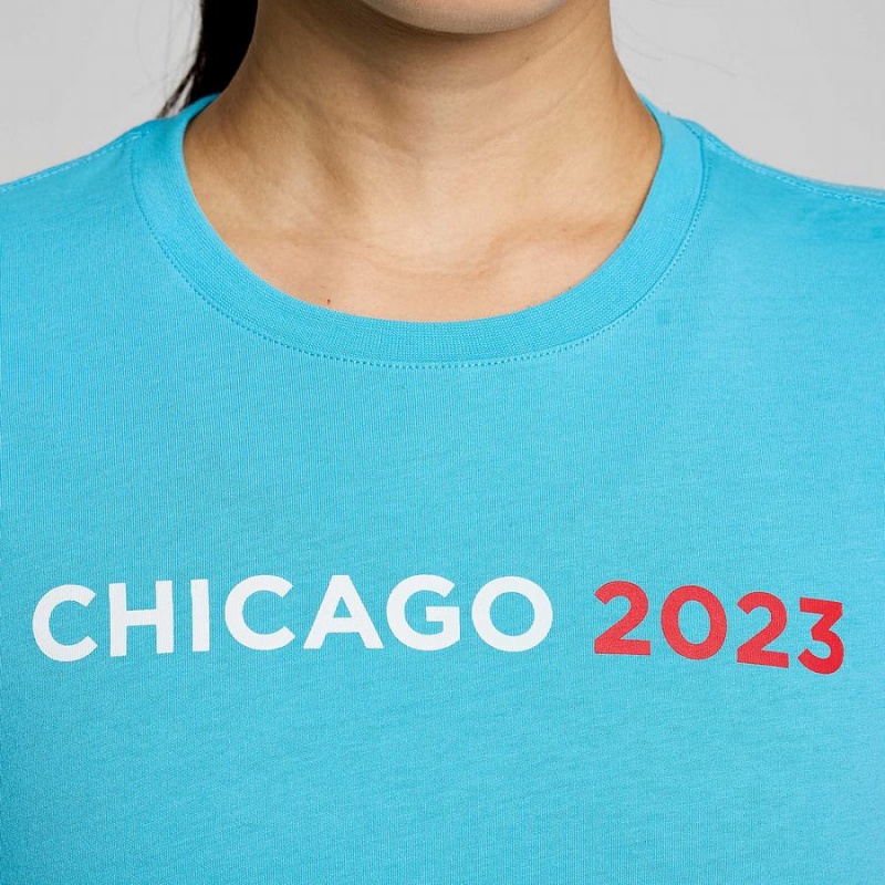 Women's Saucony Chicago Rested T Shirts Blue | UAE S18460-V07