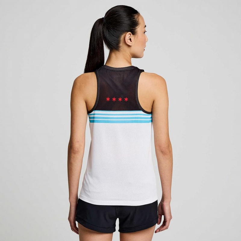 Women's Saucony Chicago Stopwatch Singlet Tank Top White / Black | UAE S32971-C96