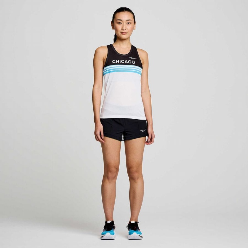 Women's Saucony Chicago Stopwatch Singlet Tank Top White / Black | UAE S32971-C96