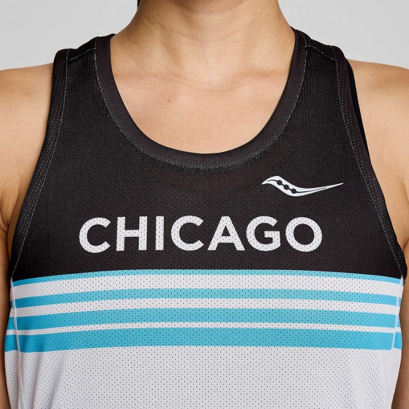 Women's Saucony Chicago Stopwatch Singlet Tank Top White / Black | UAE S32971-C96