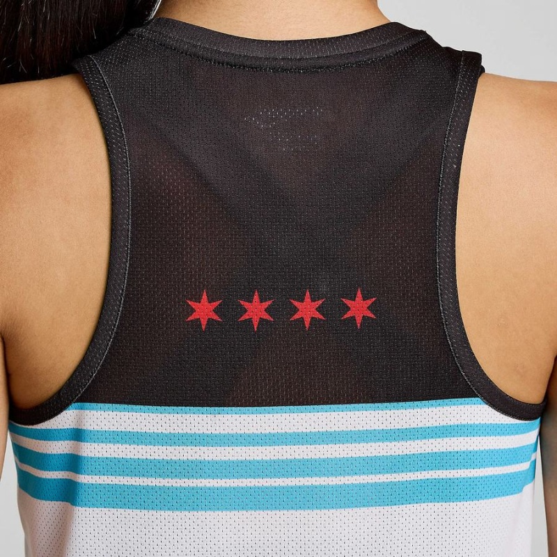 Women's Saucony Chicago Stopwatch Singlet Tank Top White / Black | UAE S32971-C96