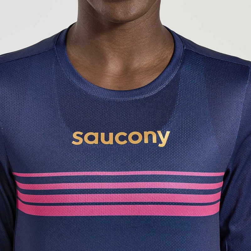 Women's Saucony Elite Long Sleeve T Shirts Navy | UAE S81259-M51