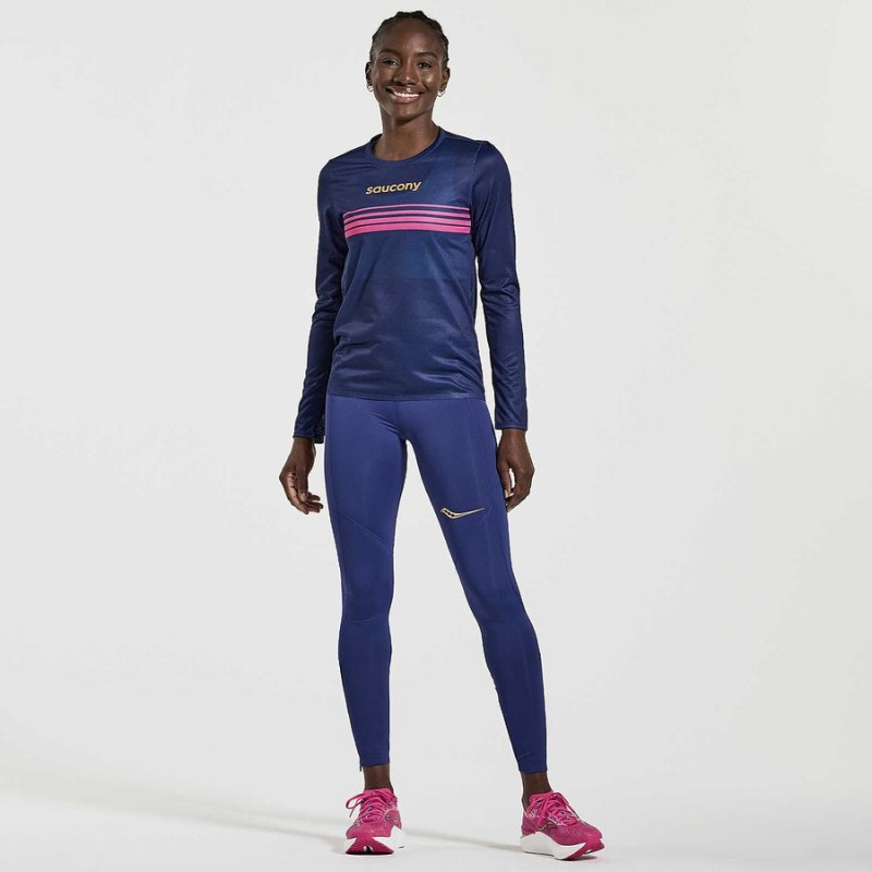 Women's Saucony Elite Long Sleeve T Shirts Navy | UAE S81259-M51