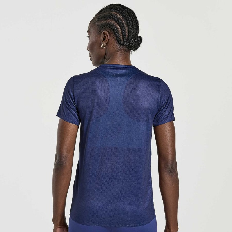 Women's Saucony Elite Short Sleeve T Shirts Navy | UAE S91803-N60