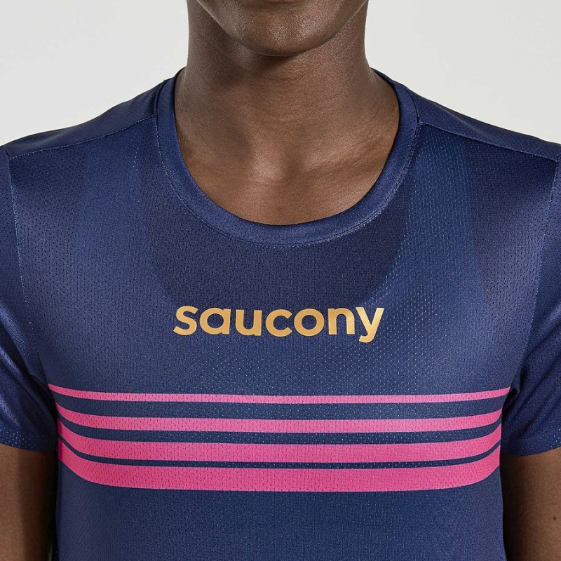 Women's Saucony Elite Short Sleeve T Shirts Navy | UAE S91803-N60