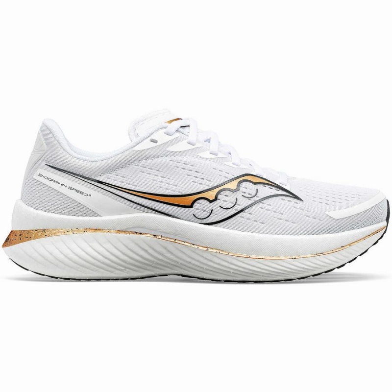 Women\'s Saucony Endorphin Speed 3 Running Shoes White / Gold | UAE S96458-W80