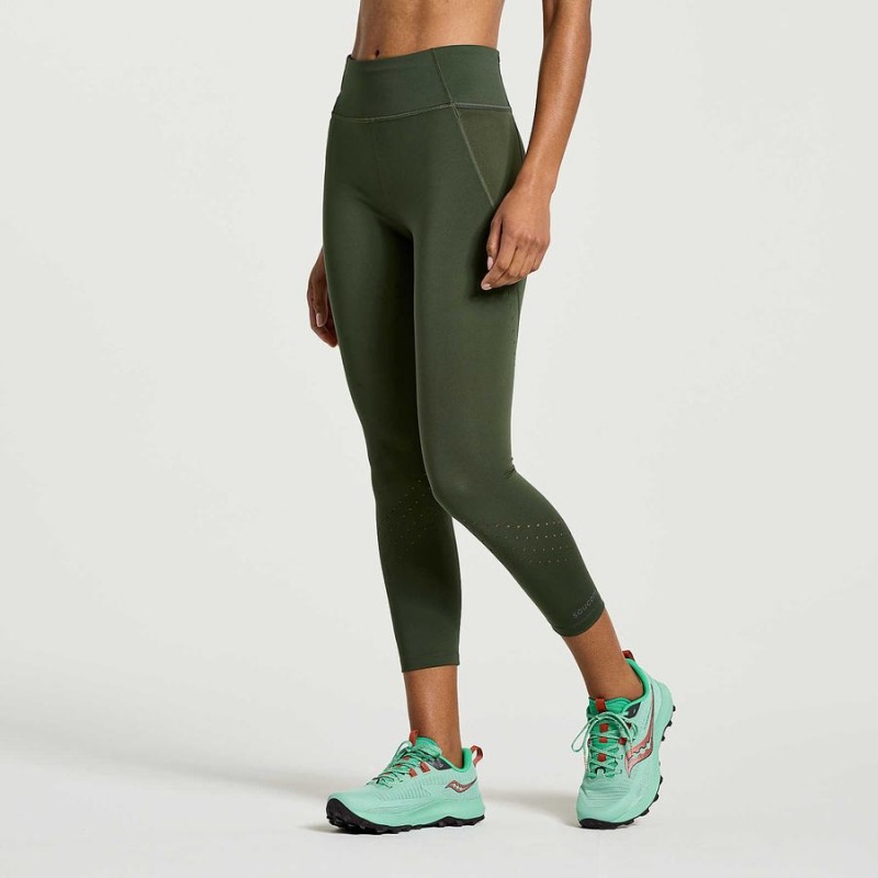 Women's Saucony Explorer Utility Crop Tight Dark Green | UAE S10426-B61