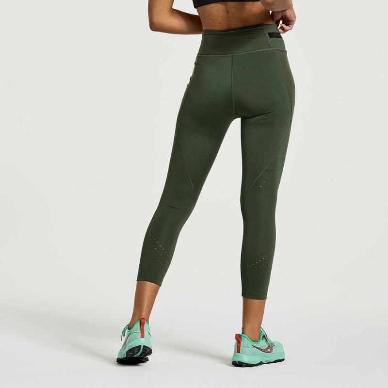 Women's Saucony Explorer Utility Crop Tight Dark Green | UAE S10426-B61