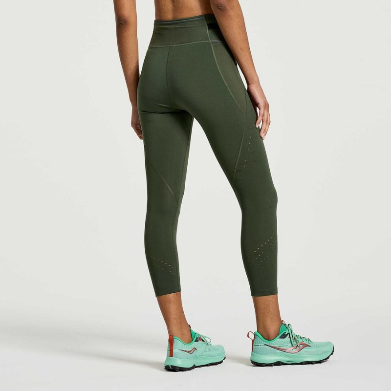 Women's Saucony Explorer Utility Crop Tight Dark Green | UAE S10426-B61