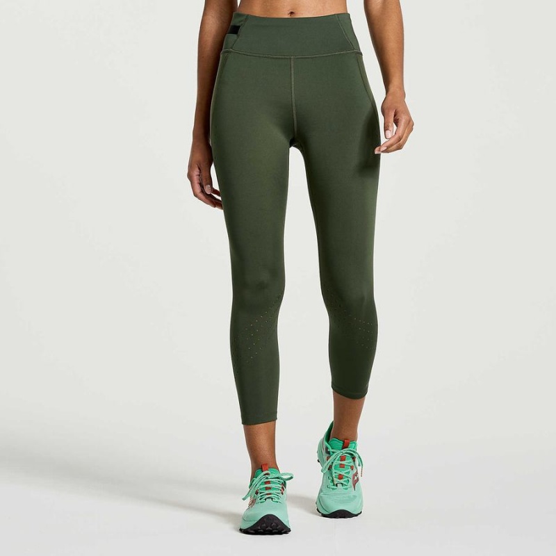 Women\'s Saucony Explorer Utility Crop Tight Dark Green | UAE S10426-B61