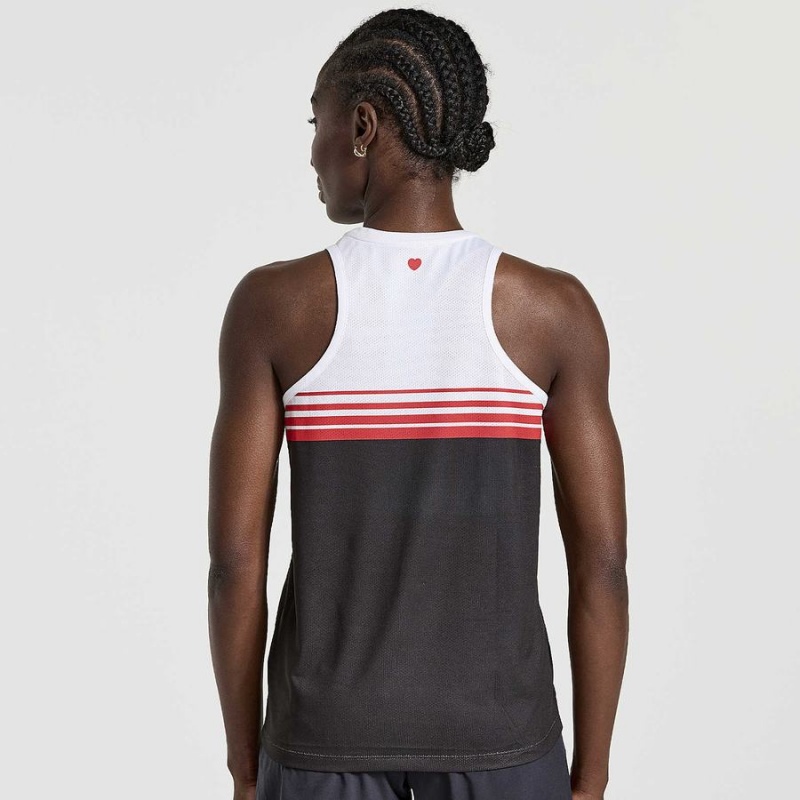 Women's Saucony NYC Stopwatch Singlet Tank Top White / Black | UAE S23491-L48