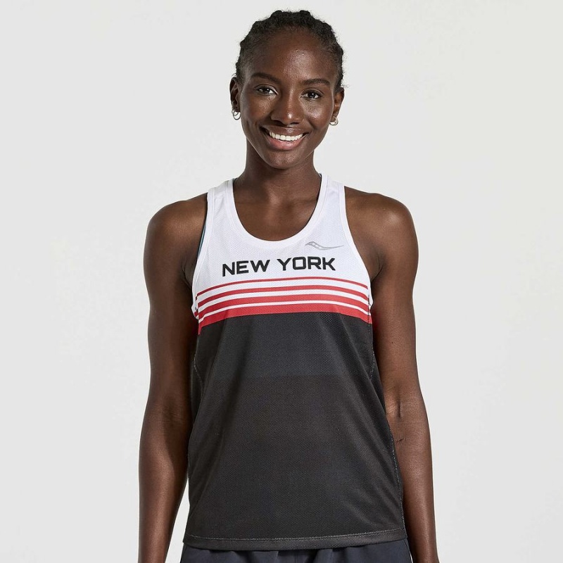 Women\'s Saucony NYC Stopwatch Singlet Tank Top White / Black | UAE S23491-L48