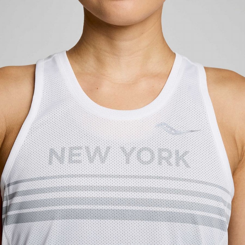 Women's Saucony New York Stopwatch Singlet Tank Top White | UAE S78365-X43