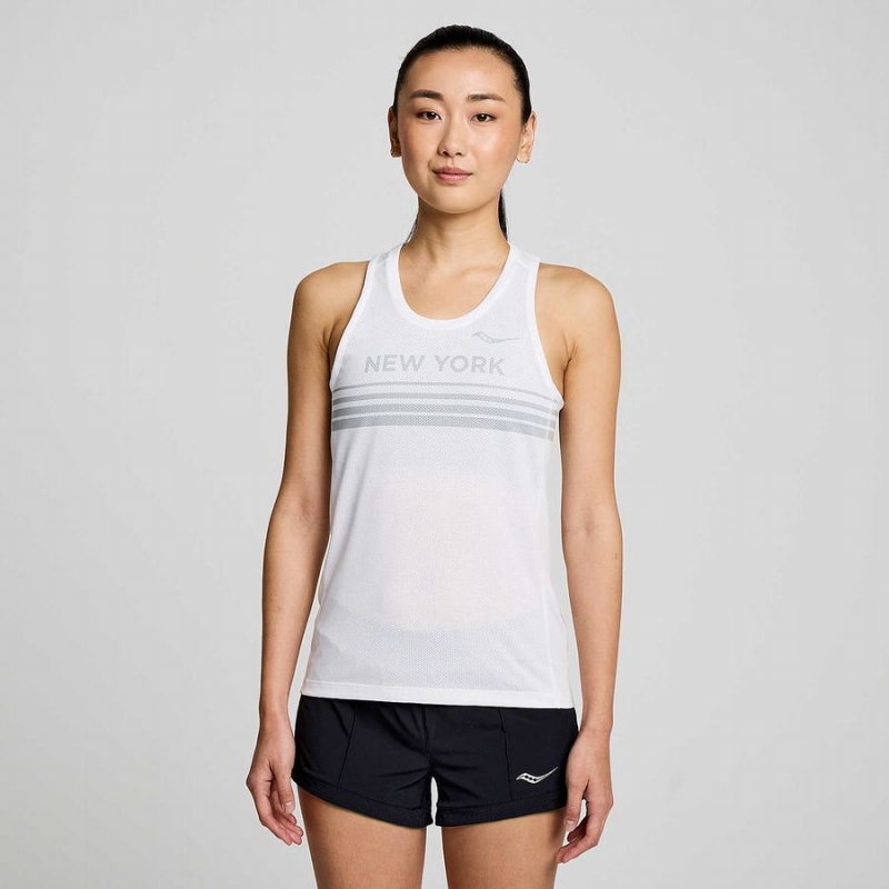 Women\'s Saucony New York Stopwatch Singlet Tank Top White | UAE S78365-X43