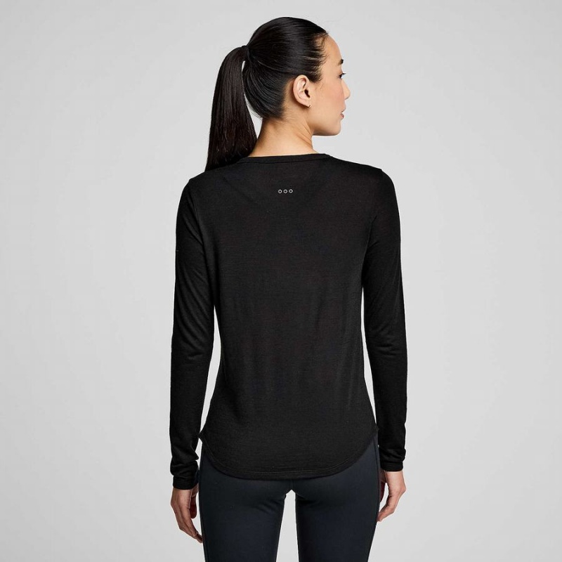 Women's Saucony Peregrine Merino Long Sleeve T Shirts Black | UAE S93082-M10