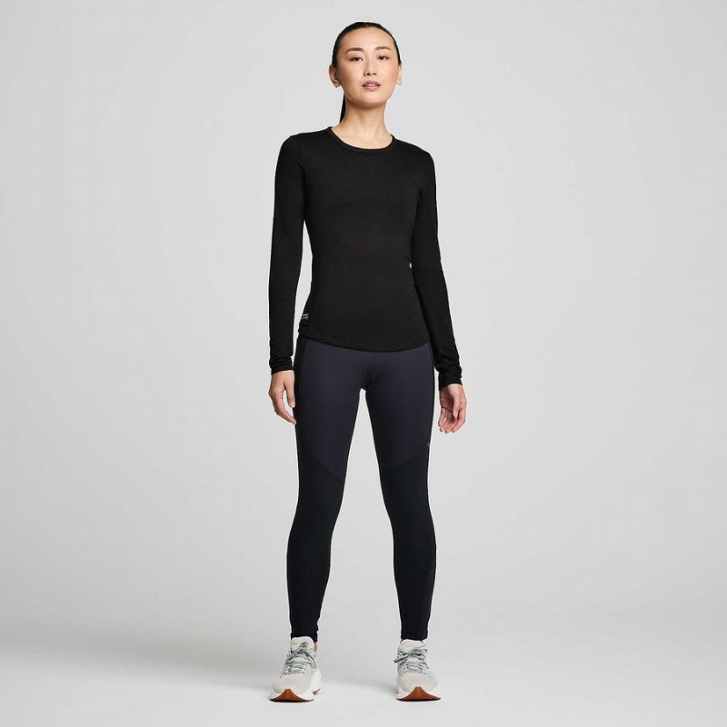 Women's Saucony Peregrine Merino Long Sleeve T Shirts Black | UAE S93082-M10