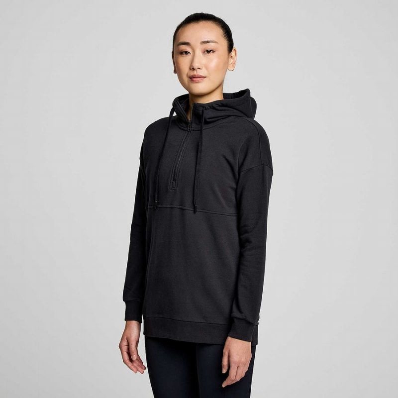 Women\'s Saucony Recovery Zip Tunic Hoodie Black | UAE S36912-B37