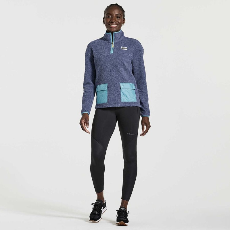 Women's Saucony Rested Sherpa 1/4 Zip Tops Navy | UAE S51238-F05