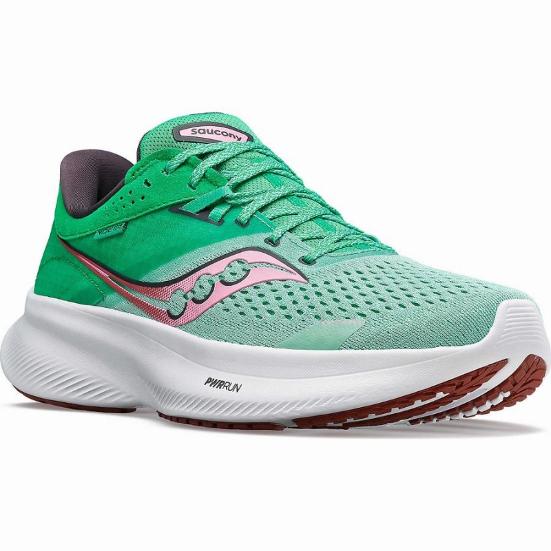 Women's Saucony Ride 16 Wide Running Shoes Green / Pink | UAE S27619-D17