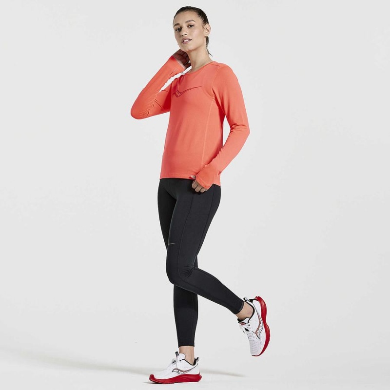 Women's Saucony Stopwatch Graphic Long Sleeve T Shirts Red | UAE S59043-F42