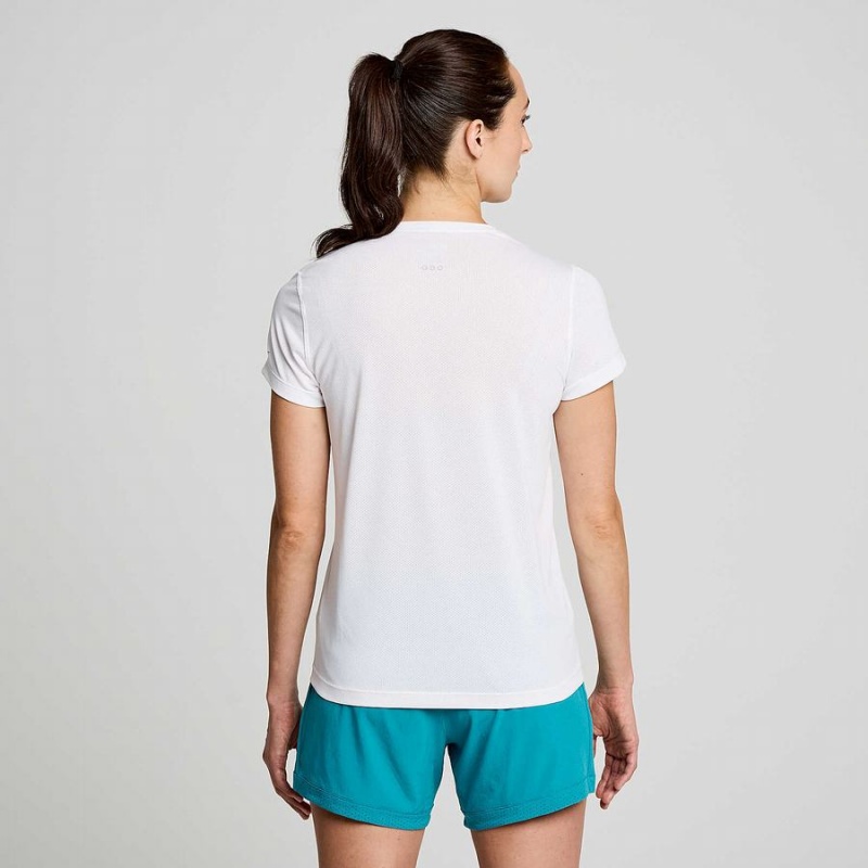 Women's Saucony Stopwatch Graphic Short Sleeve T Shirts White | UAE S68394-B40