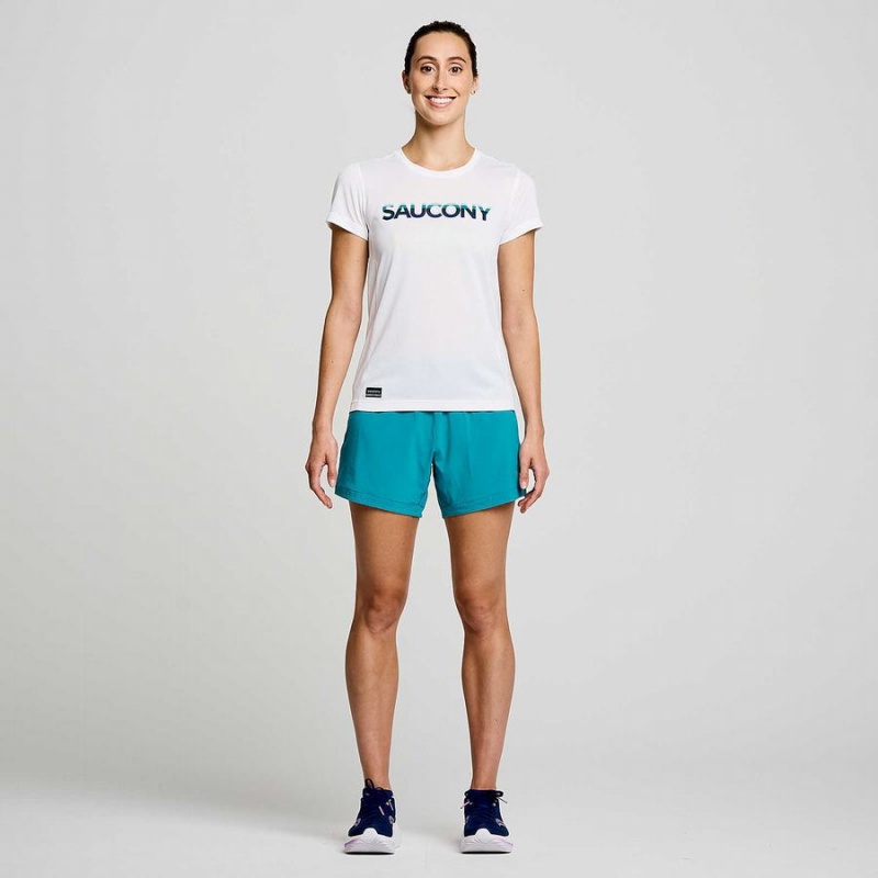 Women's Saucony Stopwatch Graphic Short Sleeve T Shirts White | UAE S68394-B40